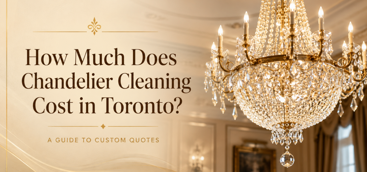 Crystal chandelier in a luxury Toronto interior with the title “How Much Does Chandelier Cleaning Cost in Toronto?