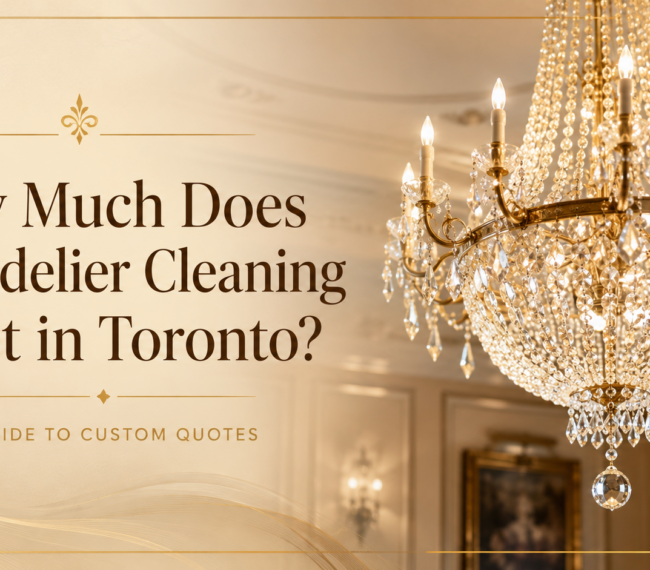 Crystal chandelier in a luxury Toronto interior with the title “How Much Does Chandelier Cleaning Cost in Toronto?