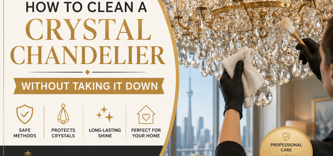 Professional cleaning of a crystal chandelier without removing it from the ceiling
