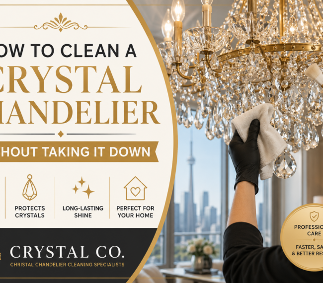 Professional cleaning of a crystal chandelier without removing it from the ceiling