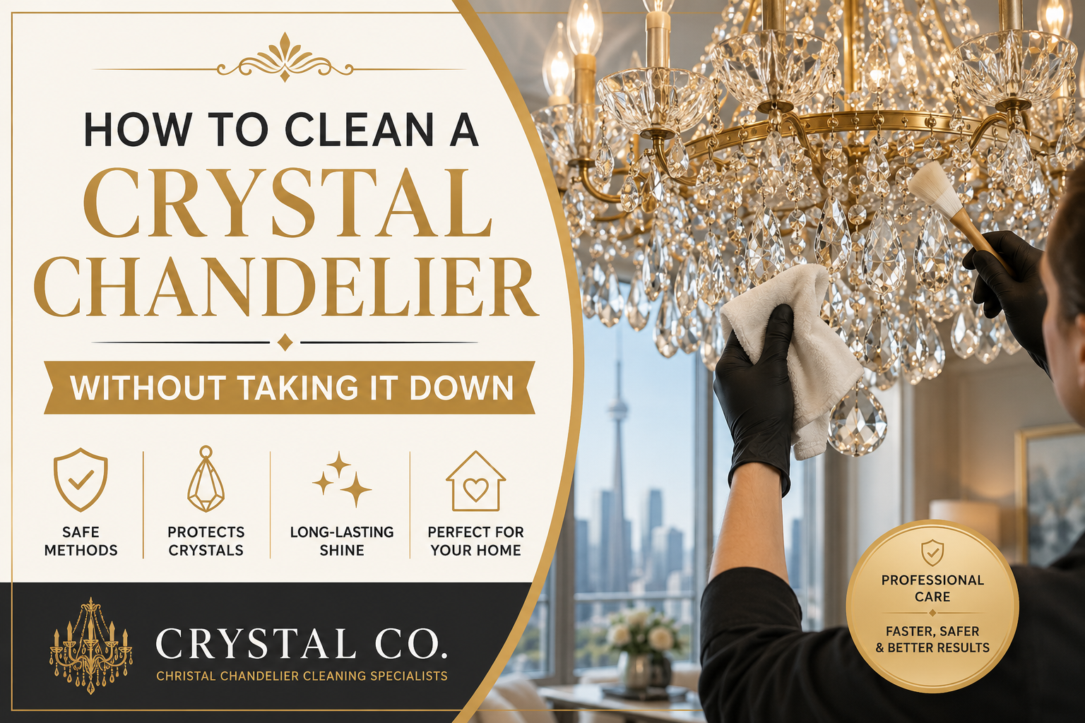 Professional cleaning of a crystal chandelier without removing it from the ceiling